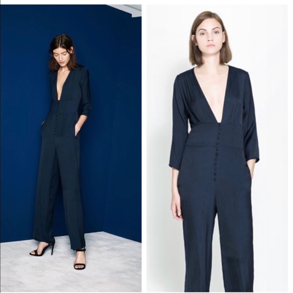 zara navy jumpsuit